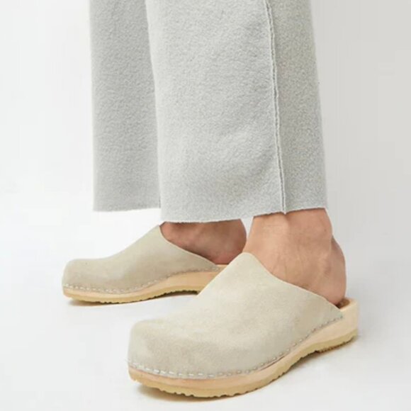 No. 6 Contour Suede Clog on Flat Base in Chalk White Suede - Picture 1 of 15